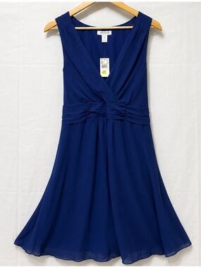 Motherhood Maternity Dress XL Royal Blue Empire Waist Knee Length Chiffon